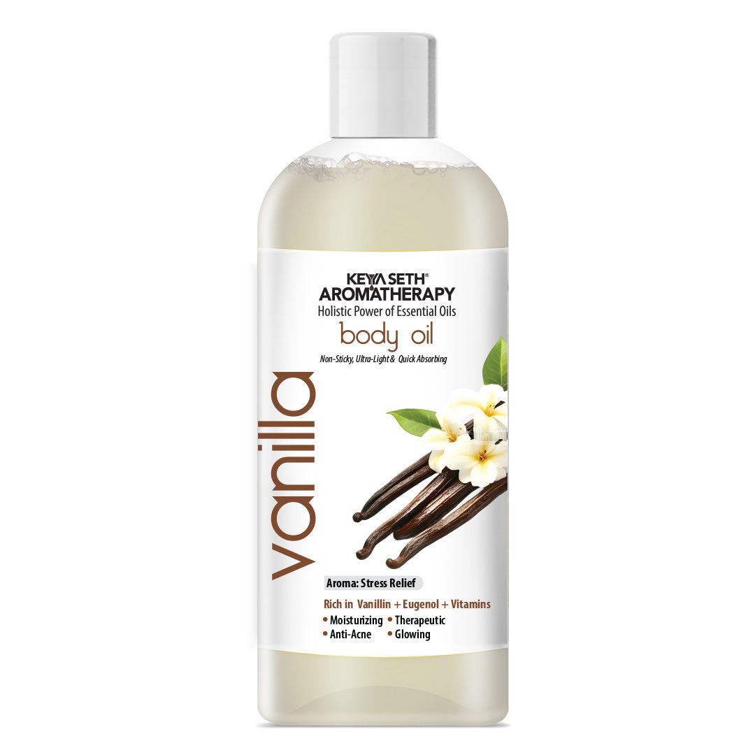 Vanilla Body Oil - Moisturizing, Nourishing, Anti-Acne For Glowing Skin; Non Sticky, Quick-Absorbing - Keya Seth Aromatherapy