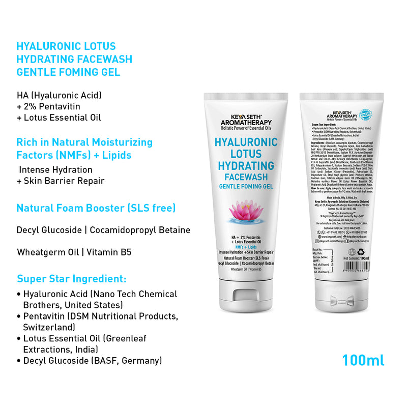 Hyaluronic Lotus Hydrating Facewash, 2 % Pentavitin + Natural Glucoside Foaming, NMFs + Lipids, Skin Barrier Repair, Gentle SLS Free