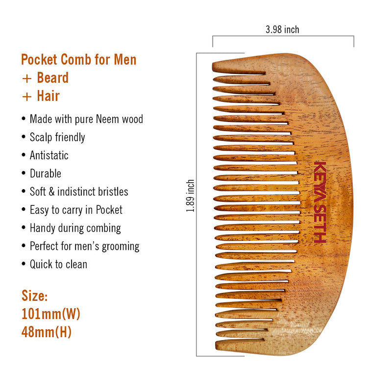 Pocket Neem Wood Comb for Men, Hair & Beard, Hair Growth & Detangling