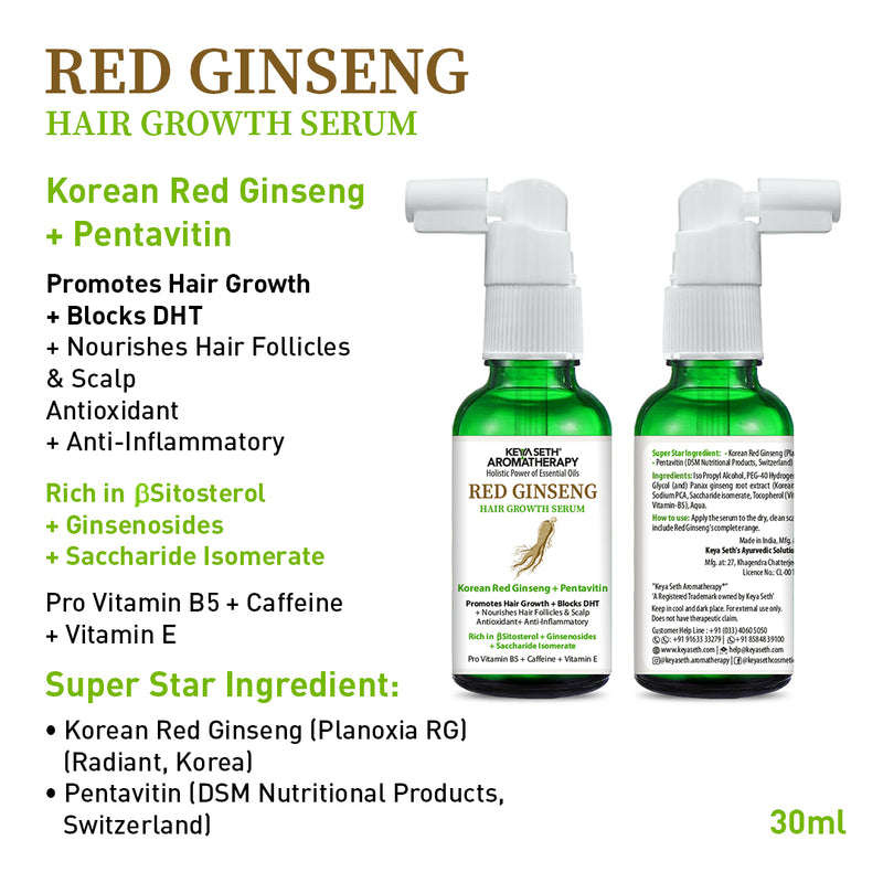 Korean Red Ginseng Hair Growth Serum, Blocks DHT, Pentavitin, Caffeine, Vitamin B5, Hydration, Nourishes Hair Follicles & Scalp, Antioxidant