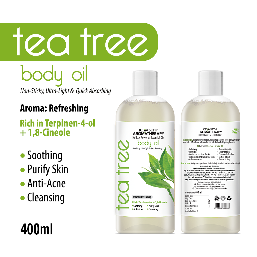 Tea Tree Body Oil - Moisturising, Anti Acne, Cleansing, Soothing & Purifies Skin; Non-Sticky, Quick-Absorbing - Keya Seth Aromatherapy