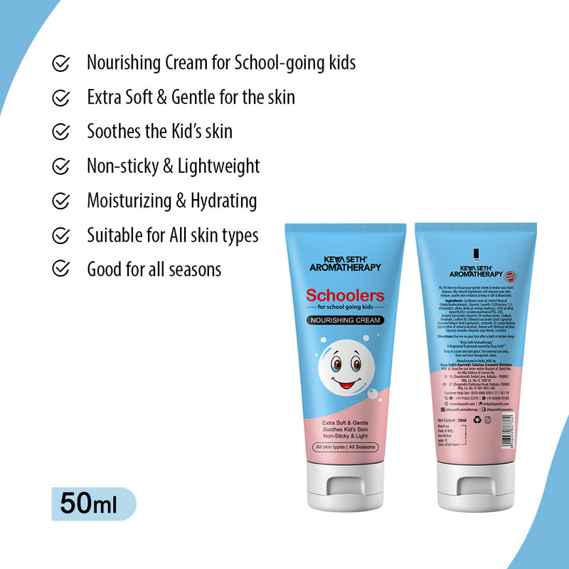 Schoolers Kids Nourishing Cream & Mineral Sunscreen SPF 30 PA++ Combo Kit for Boys & Girls – Deeply Moisturizing, Ultra-Light, No White Cast - Keya Seth Aromatherapy