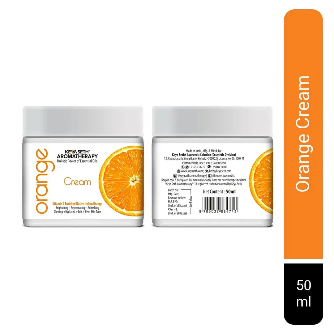 Skin Defence Orange Cream- Light Moisturizing, Quick Absorbing, Skin Repairs & Rejuvenation Enriched with Pure Orange Essential Oil and Vitamin C - Keya Seth Aromatherapy