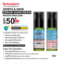 Schoolers SPF 50 PA+++, Kids Sports Mineral Watery Sunscreen Boys & Girls, No White Cast, Water Resistant 180 Mins, Tinosorb M + Parsol TX - Keya Seth Aromatherapy