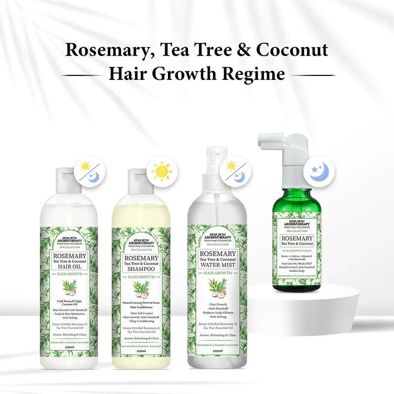 Rosemary Tea Tree Coconut Hair Growth Serum, Biotin Caffeine Vitamin E B5, Blocks DHT, Hair fall Control, Dandruff Soothing, Essential Oil