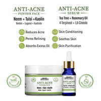 Anti Acne Powder Pack & Serum Facial Kit, Neem Tulsi Kaolin Tea Tree & Rosemary,Absords Excess Oil,Pore Refining,Soothes - Keya Seth Aromatherapy