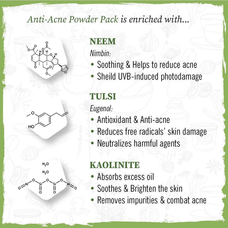 Anti Acne Powder Pack & Serum Facial Kit, Neem Tulsi Kaolin Tea Tree & Rosemary,Absords Excess Oil,Pore Refining,Soothes - Keya Seth Aromatherapy