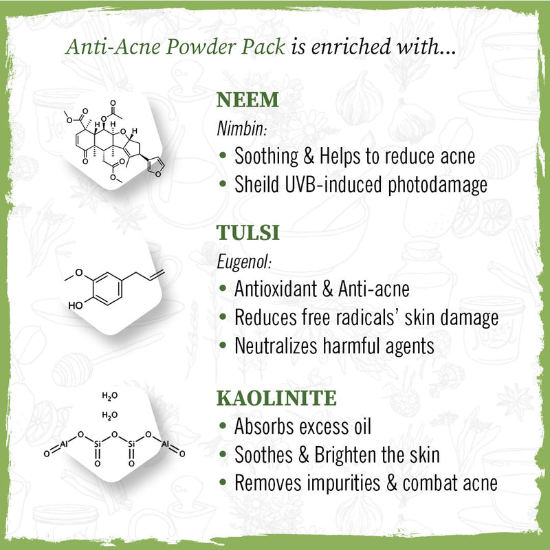 Anti Acne Powder Pack & Serum Facial Kit, Neem Tulsi Kaolin Tea Tree & Rosemary,Absords Excess Oil,Pore Refining,Soothes