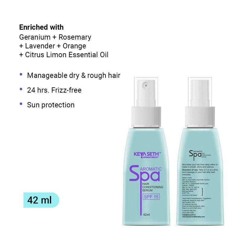 Aromatic Spa Hair Conditioning Serum SPF 15-for Dry, Rough Hair-24-Hour Frizz-free Sun Protection & Manageable Hair with Pure Essential Oil & Geranium