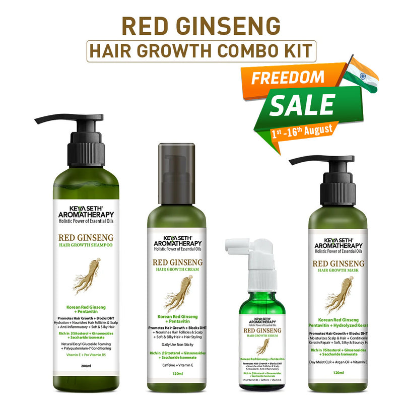 Korean Red Ginseng Hair Growth Combo Kit – Shampoo & Serum, Blocks DHT, Hydrates & Nourishes Hair & Scalp, Pentavitin, Caffeine, Vitamin B5, Promotes Hair Growth & Scalp Health - Keya Seth Aromatherapy