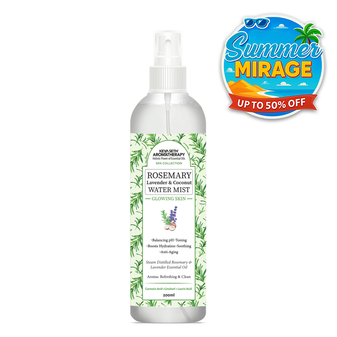 Rosemary Lavender Coconut Water Mist Spray Face Toner, Glowing Skin Hydration Soothing Anti Aging, Distilled Essential Oil