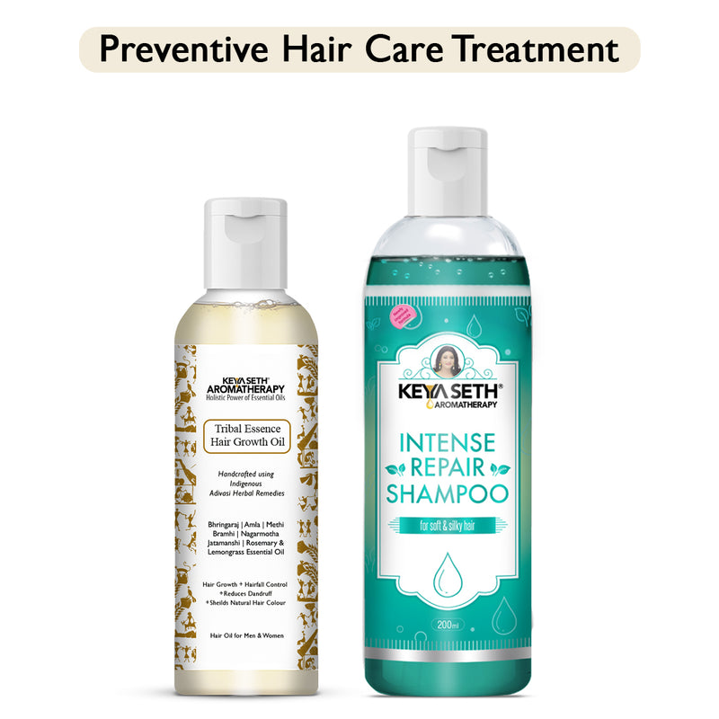 Preventive Hair Care Treatment Kit- Tribal Essence Hair Oil & Intense Repair Shampoo, Reduces Dandruff, Nourishes & Strengthens Hair - Keya Seth Aromatherapy