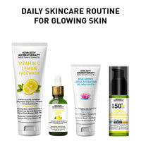 Daily Skincare Routine for Glowing Skin with Vitamin C Lemon Facewash, 10% Vitamin C Serum, 2% Pentavitin & Beet Root Extract Gel Moisturizer, and SPF 30 PA+++ Sunscreen for Deep Hydration & Skin Barrier Support - Keya Seth Aromatherapy