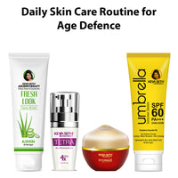 Daily Skincare for Age Defense: Aloe Vera Face Wash, Tetra Serum, Stopage Age Reversal Cream & Umbrella SPF 60 To Fight Wrinkles, Boost Elasticity, Hydrate & Protect For Youthful Skin - Keya Seth Aromatherapy