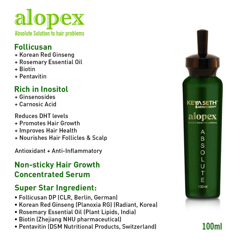 Complete Treatment Kit For Acute Hair Fall - Absolute Solution, Scalp Care, Alopex shampoo, Blocks hair fall & Fights Dandruff & Itchiness, New Hair Growth - Keya Seth Aromatherapy