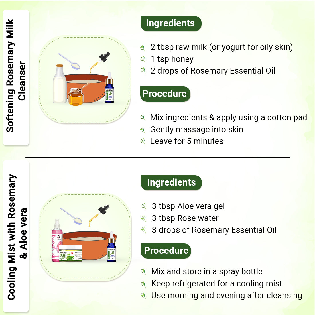 Rosemary Essential Oil DIY Skincare Kit – Rosemary Oil & Aloe-Vera Gel Fights Acne & Anti Aging, Reduces Wrinkles & Redness for Clear, Glowing Skin - Keya Seth Aromatherapy