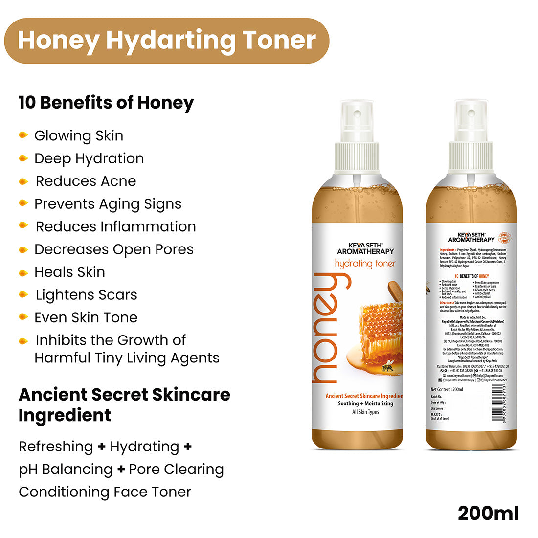 Honey Skin Care Routine for Dry & Combination Skin – Facewash, Toner, Gel Moisturizer, SPF 60 For Hydrate, Minimize Pores, Strengthen Barrier & Protect - Keya Seth Aromatherapy