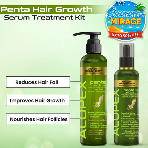 Alopex Penta Hair Growth Serum Treatment Kit – Shampoo & Solution with Korean Red Ginseng, Rosemary & Pentavitin for Hair Fall Control & Scalp Nourishment - Keya Seth Aromatherapy