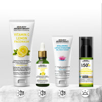 Daily Skincare Routine for Glowing Skin with Vitamin C Lemon Facewash, 10% Vitamin C Serum, 2% Pentavitin & Beet Root Extract Gel Moisturizer, and SPF 30 PA+++ Sunscreen for Deep Hydration & Skin Barrier Support - Keya Seth Aromatherapy