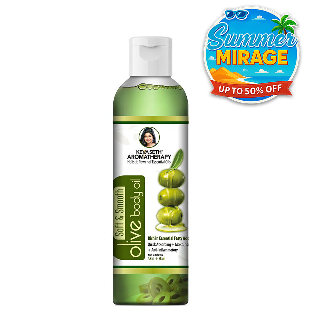 Olive Body Oil, Quick Absorbing Non-Sticky Nourishment I Hair & Skin, Daily Use After Bath Massage Oil I Pure Olive & Essential Oils Enriched - Keya Seth Aromatherapy