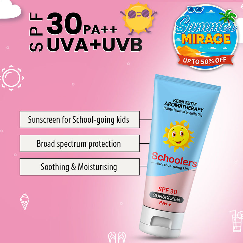 Schoolers Sunscreen SPF 30 PA++ for Kids Mineral Based Lotion -Paraben & Sulfate Free - Keya Seth Aromatherapy