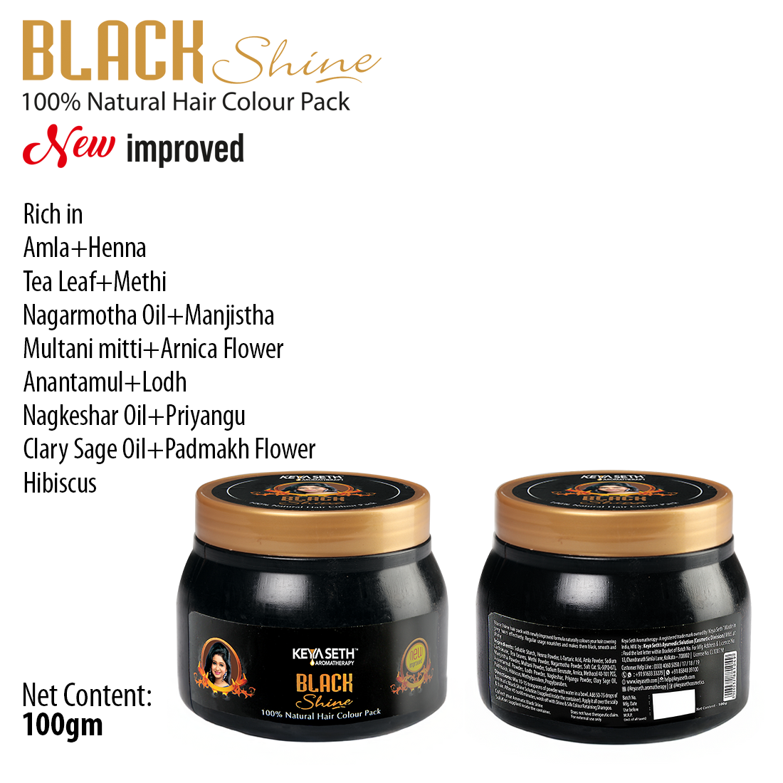 Black Shine Hair Pack Natural Hair Colour, Dye with Ayurvedic Herbs, Men & Women - Keya Seth Aromatherapy