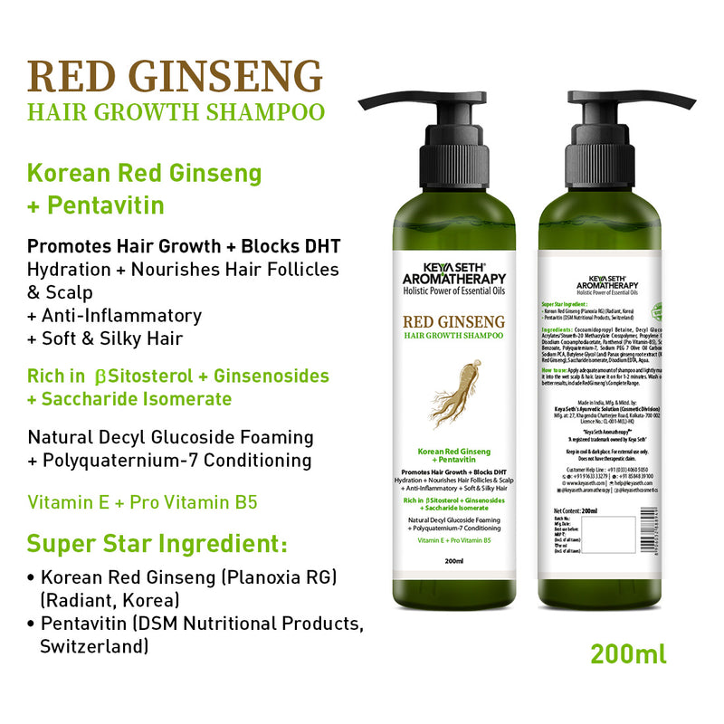 Korean Red Ginseng Hair Growth Combo Kit – Shampoo & Serum, Blocks DHT, Hydrates & Nourishes Hair & Scalp, Pentavitin, Caffeine, Vitamin B5, Promotes Hair Growth & Scalp Health - Keya Seth Aromatherapy