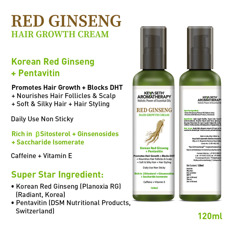 Korean Red Ginseng Hair Growth Combo Kit – Shampoo & Serum, Blocks DHT, Hydrates & Nourishes Hair & Scalp, Pentavitin, Caffeine, Vitamin B5, Promotes Hair Growth & Scalp Health - Keya Seth Aromatherapy