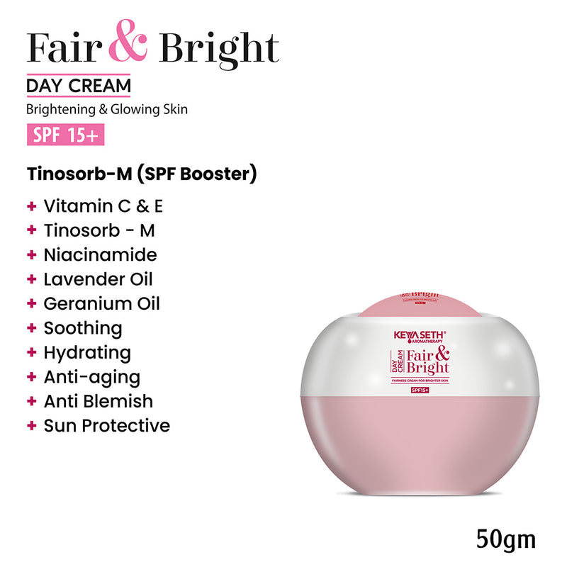 Fair & Bright Skincare Routine – Hydrating Facewash, Brightening Serum, Day/Night Cream & SPF 60 for Radiance & Spot Control - Keya Seth Aromatherapy