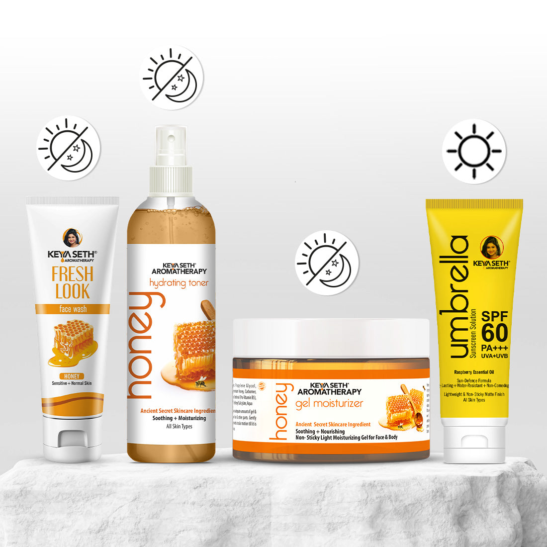 Honey Skin Care Routine for Dry & Combination Skin – Facewash, Toner, Gel Moisturizer, SPF 60 For Hydrate, Minimize Pores, Strengthen Barrier & Protect - Keya Seth Aromatherapy
