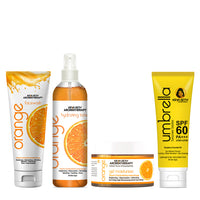 Orange Skincare Routine For Glowing Skin - Facewash, Toner, Moisturizer, Sunscreen with Orange Essential Oil, Pro-Vitamin B5 for Cleansing, Hydration, Pore Care & Sun Protection - Keya Seth Aromatherapy