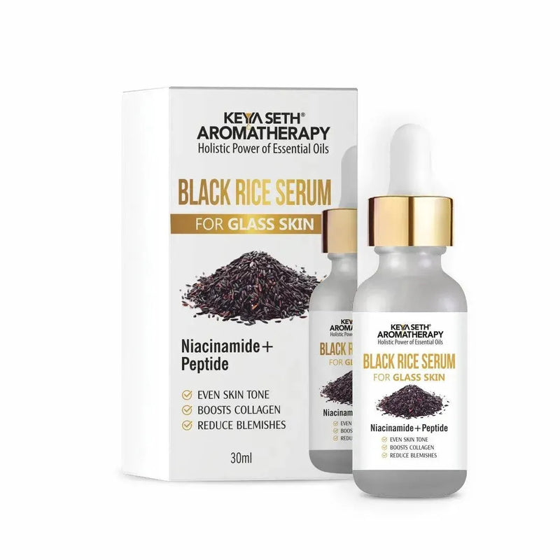 Black Rice Serum for Clear Glass Skin with Black Rice, Niacinamide & Peptide Reduces Blemishes, Boost Collagen & Even Complexion for Men/Women 30ml - Keya Seth Aromatherapy