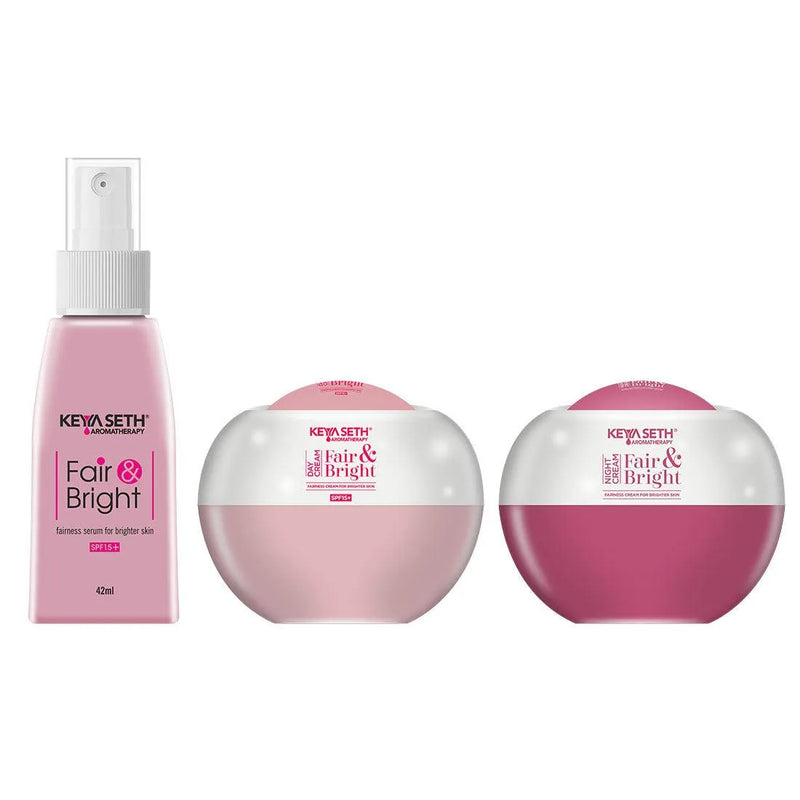 Fair & Bright Serum + Day Cream + Night Cream Overnight Repair & Fairness Treatment kit - Keya Seth Aromatherapy