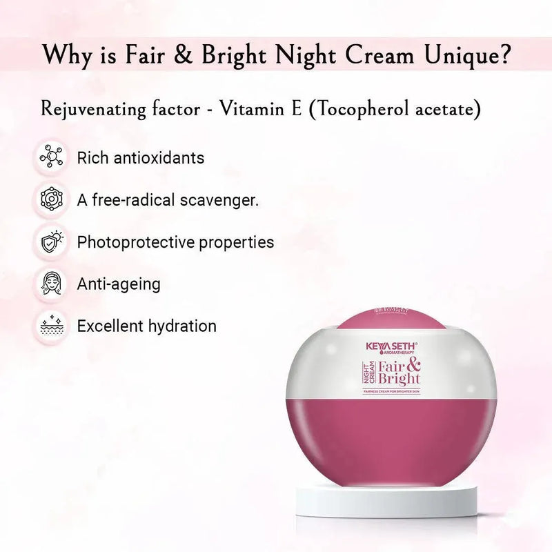 Fair & Bright Serum + Day Cream + Night Cream Overnight Repair & Fairness Treatment kit - Keya Seth Aromatherapy