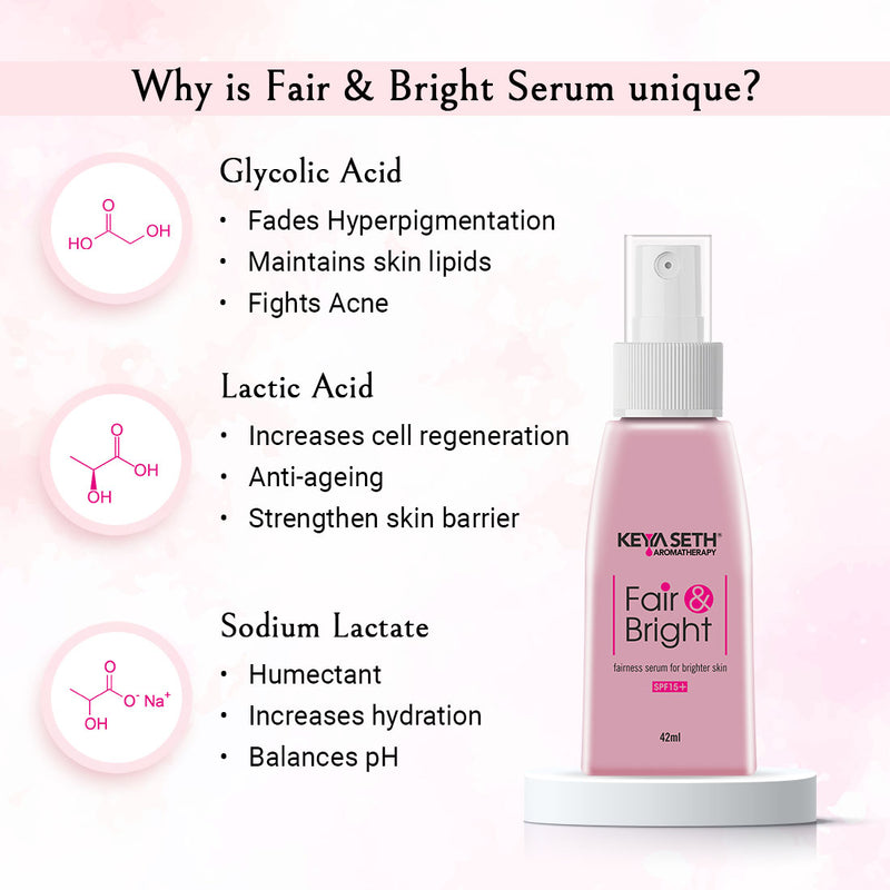 Fair & Bright Serum + Day Cream + Night Cream Overnight Repair & Fairness Treatment kit, Fairness Treatment, Skin Care, Keya Seth Aromatherapy