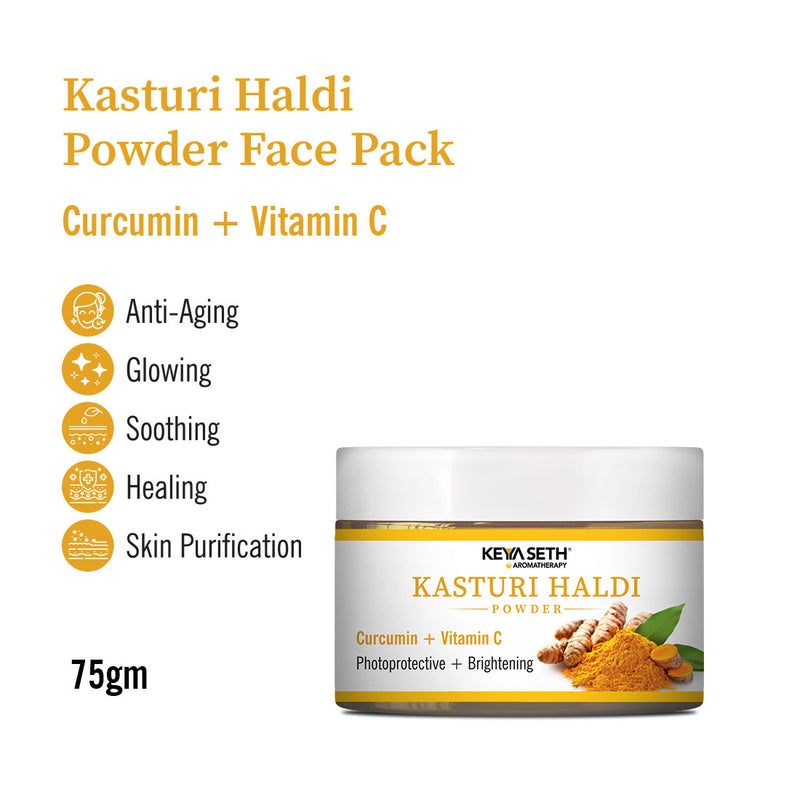 Kasturi Haldi Powder Face Pack with Curcumin & Vitamin C for Soothing, Healing, Skin Purification, Anti-Aging, Acne Reduction & Glowing Skin - Keya Seth Aromatherapy