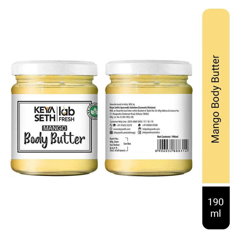 Lab Fresh Mango Body Butter Enriched with Rose & Geranium Oil for Long Last Moisturization & Nourishment for Men & Women All Skin Types - Keya Seth Aromatherapy