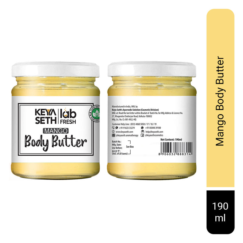 Lab Fresh Mango Body Butter Enriched with Rose & Geranium Oil for Long Last Moisturization & Nourishment for Men & Women All Skin Types, Body Care,, Skin Care, Keya Seth Aromatherapy