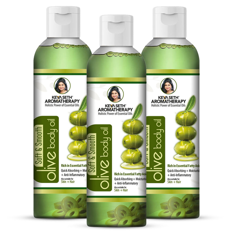 Olive Body Oil, Quick Absorbing Non-Sticky Nourishment I Hair & Skin, Daily Use After Bath Massage Oil I Pure Olive & Essential Oils Enriched - Keya Seth Aromatherapy