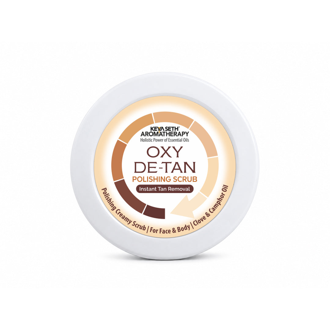 Oxy De Tan Face & Body Polishing Walnut Scrub - Removes Tan, Glowing & Lightens Skin with Essential Oils - Keya Seth Aromatherapy