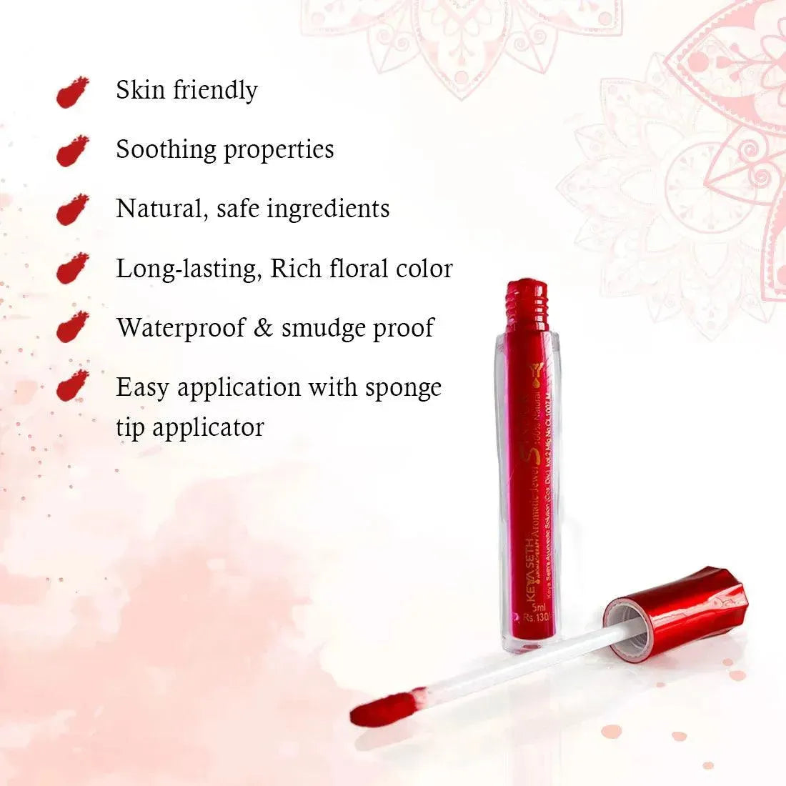 Aromatic 100% Natural Liquid Sindoor (Red) - Long lasting & Waterproof with Floral Pigment