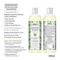 Rosemary Tea Tree Coconut Shampoo, Hair Growth Reduces Dandruff Oiliness Itching, Natural Coconut Derived Foaming + Hair Conditioner - Keya Seth Aromatherapy