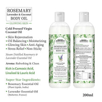 Rosemary Lavender Coconut Body Oil, Glowing Skin, Moisturizing Refreshing Aroma, Non Sticky Anti Aging, Essential Oil - Keya Seth Aromatherapy