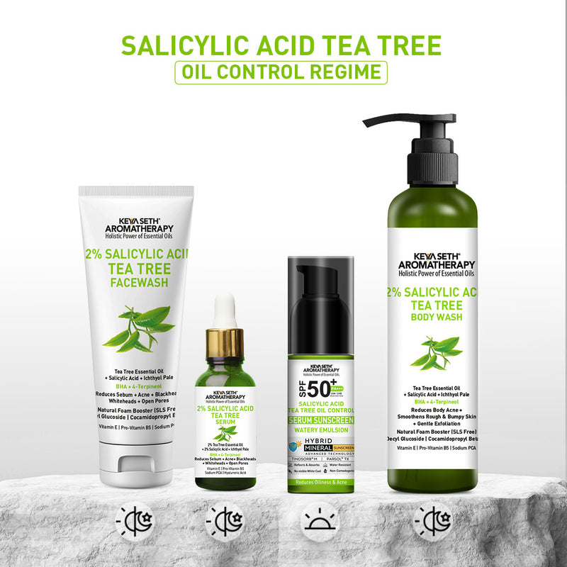 Salicylic Tea Tree Oil Control Serum Mineral Sunscreen, SPF 50 PA+++, Watery Emulsion, No White Cast, Water Resistant, Tinosorb M + Parsol TX - Keya Seth Aromatherapy