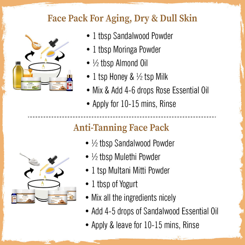 Sandalwood Powder Face Pack with Phenolic Contents & Flavonoids for Tan Removal, Acne Reduction, Anti-Aging, Cooling & Even Skin Tone - Keya Seth Aromatherapy