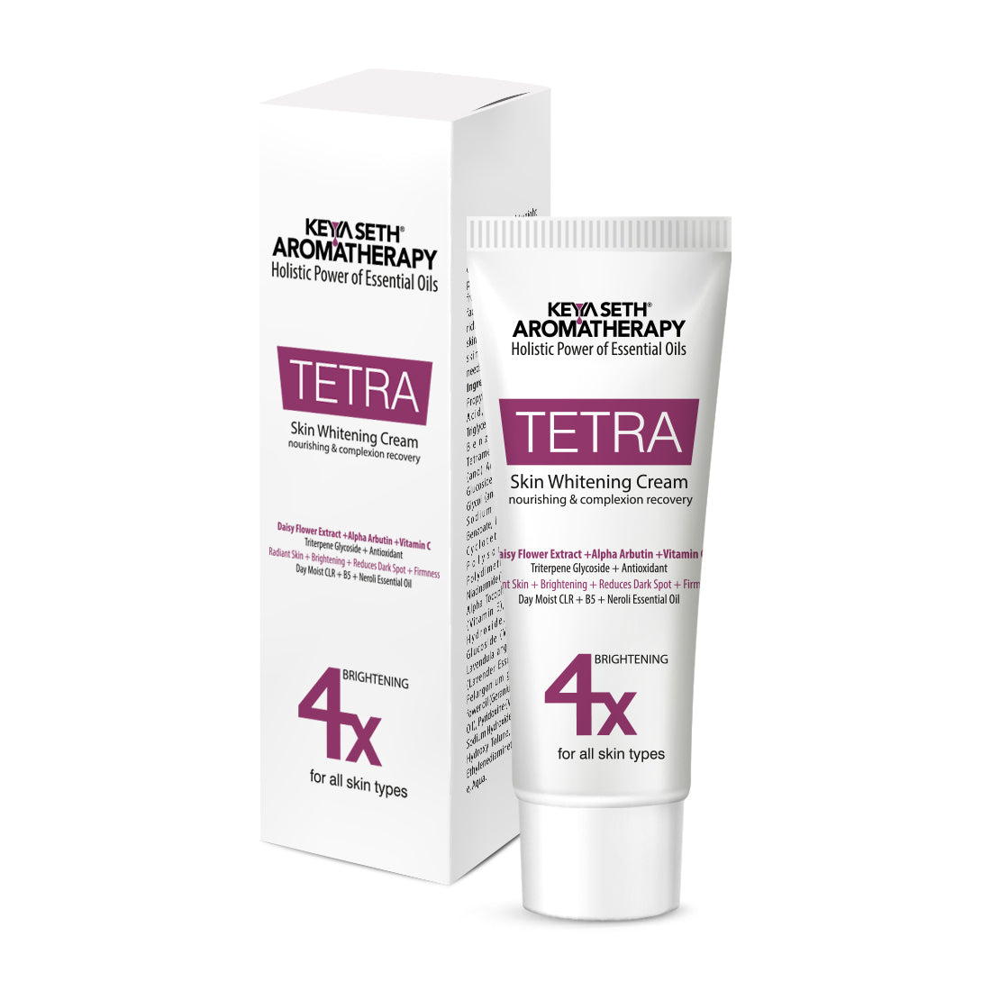 Tetra Skin Whitening Cream, Alpha Arbutin, Niacinamide, Vitamin C, Daisy Extract & Neroli for Radiant Glow & Luminous Complexion, Age Spots & Melasma - Keya Seth Aromatherapy