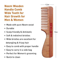 Handmade Neem Wooden Comb for Women: Detangles, Controls Frizz, Anti-Static, Promotes Hair Growth, Suitable for All Hair Types Dual & Wide Tooth with Handle Combo