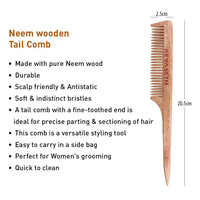 Handmade Neem Wooden Comb for Women: Detangling, Anti-Static, Promotes Hair Growth, Control Frizz, Perfect for Hair Partition, Suitable for All Hair Types Wide Tooth with Handle & Tail Comb Combo - Keya Seth Aromatherapy