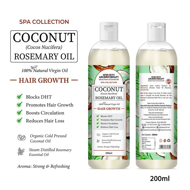 1% Rosemary with 99% Coconut Oil – Cold-Pressed, Promotes Hair Growth, Blocks DHT & Controls Hair Fall - Keya Seth Aromatherapy