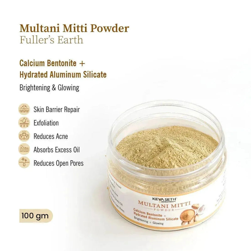 Multani Mitti Powder Face Pack for Women & Men Brightening + Glowing Skin - Keya Seth Aromatherapy